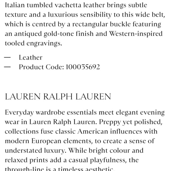 Lauren Ralph Lauren Tumbled Leather Dark Brown Belt with Gold Buckle - Picture 2 of 4